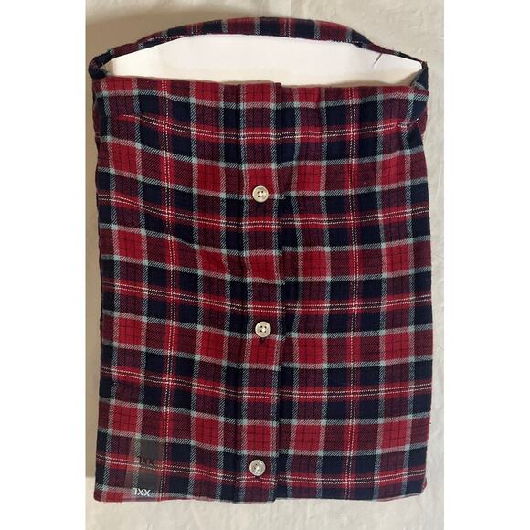 Club Room Mens Regular Fit Plaid Flannel Button Down Shirt Red Navy 2XL - Picture 2 of 4
